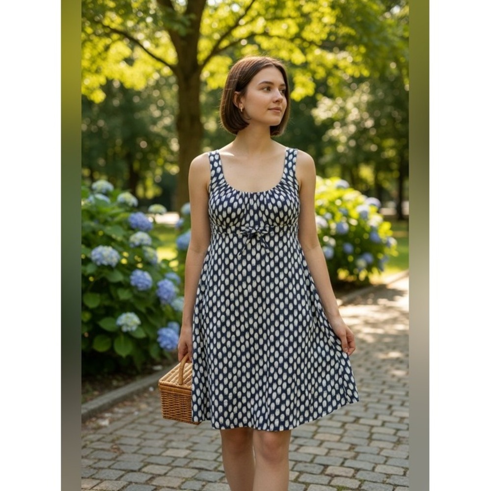 Patagonia Morning Breeze Dress Women's S Blue White Organic Cotton Sleeveless